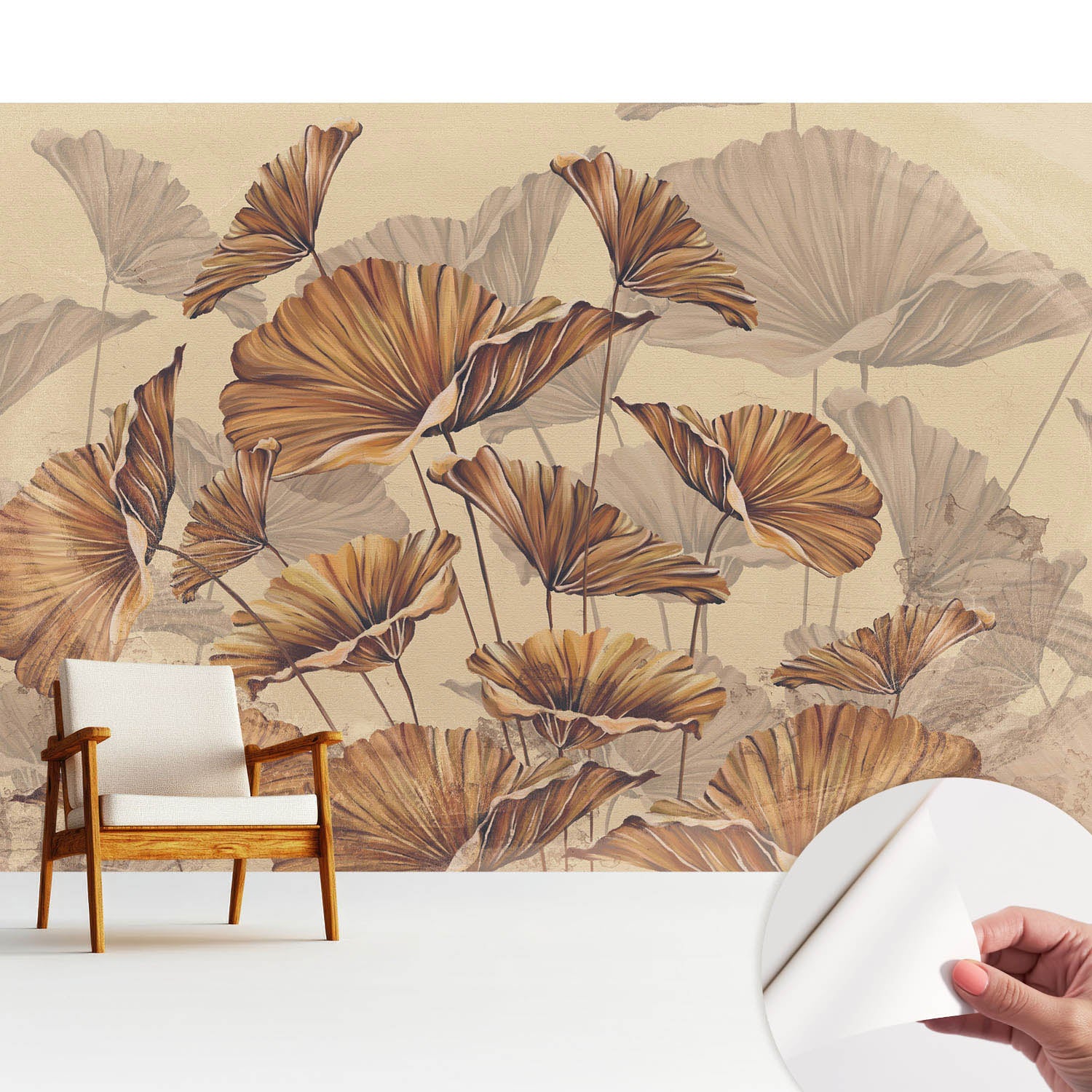 Samoprzylepna tapeta - stylowa dekoracja ściany elegancka i trwała 312x219 cm - Rustykalne liście w ciepłych barwach TULUP
