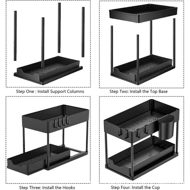 Rangement Sous Evier 2 Niveaux, Coulissant Organisateur Sous Évier Etagere Tiroir, Multi-Usage Étagère pour Cuisine Salle de Bain, Noir. - 3