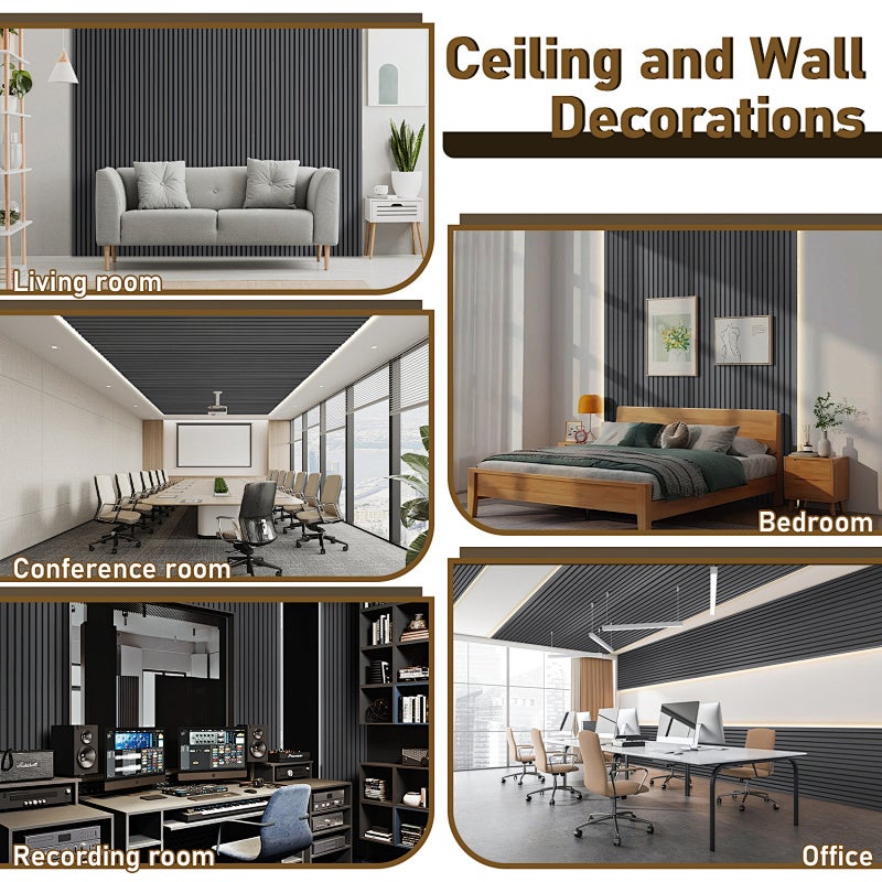 4x Gris Panneaux acoustiques en bois 120*60*2,1 cm Panneaux en bambou, panneaux muraux 3D Revêtement mural en bois véritable - 5