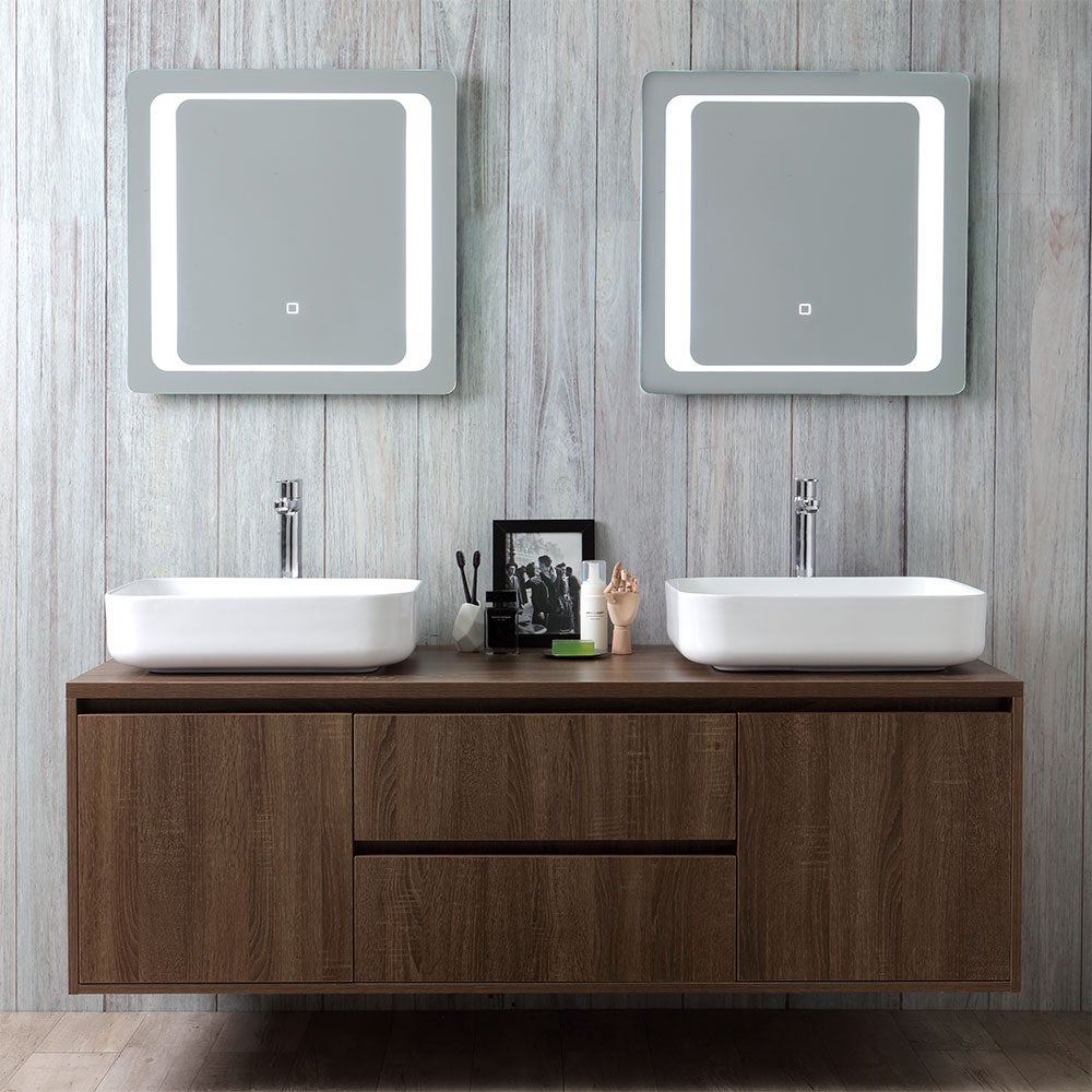 Mueble de baño suspendido 150cm doble lavabo y espejo led touch | siena