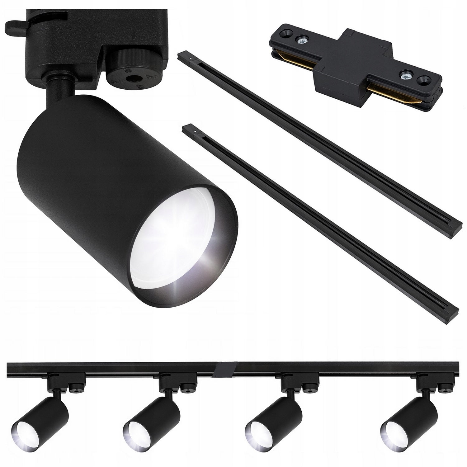 Zestaw szynowy 4x oprawa GU10 - Listwa reflektorowa czarna 2m - Lampa sufitowa LED szynoprzewód - LEDHOFF