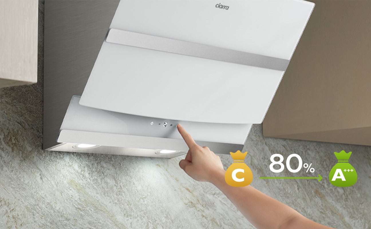 CIARRA Hotte Aspirante 60cm 650m³/h A+++ 4 Vitesses avec Booster APP Contrôle Touch Tactile Verre Blanc VM6736NW - 7