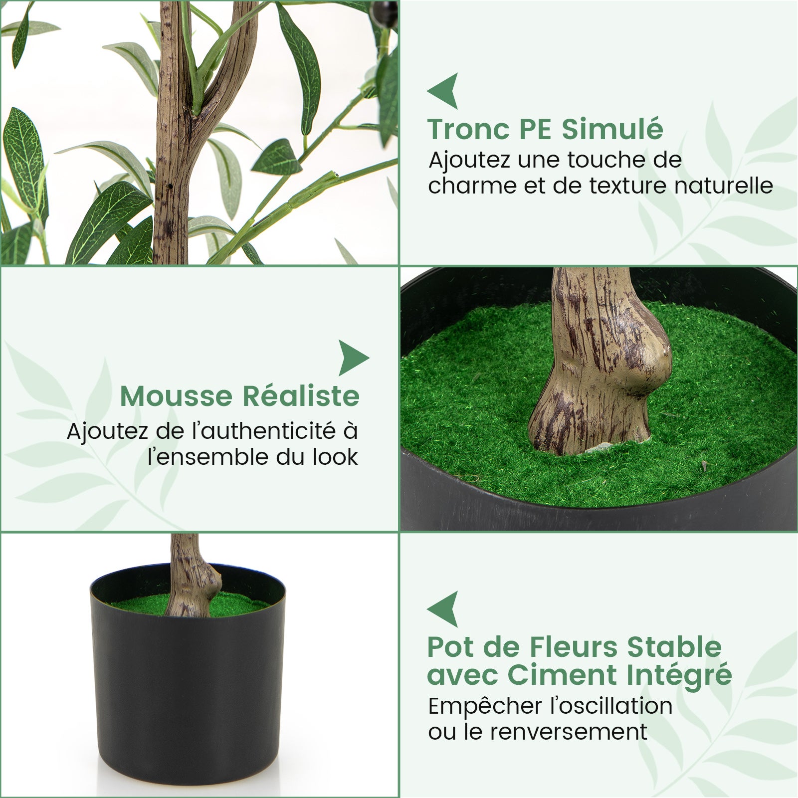 Arbre Artificiel d'olive de 130 cm en Pot, Fausses Plantes avec Fruits Réalistes Plantes Vertes, Décorations Plantes Modernes pour Maison Bureau - 9