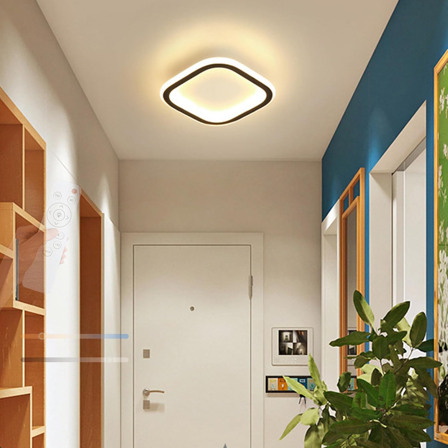 Ściemnialna lampa sufitowa LED do wnętrz 2700K-6500K z pilotem, ultracienka, nowoczesna lampa sufitowa do korytarza, sypialni i kuchni (czarna, kwadra