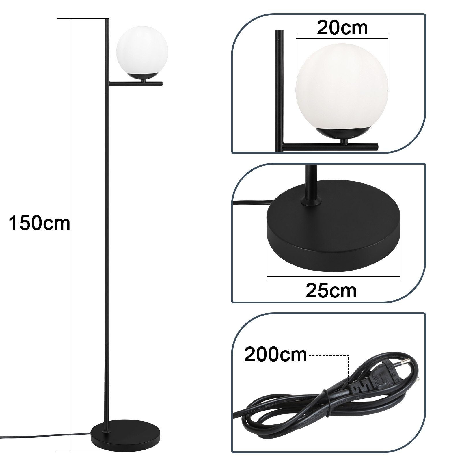 ZMH Lampadaire noir E27 1 flamme métal lampadaire industriel avec interrupteur à pied - 3