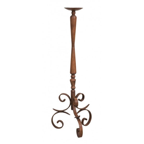 Biscottini candelero de pie de hierro forjado - candelabro de pie con acabado envejecido - portavelas para salón y comedor - 27x82