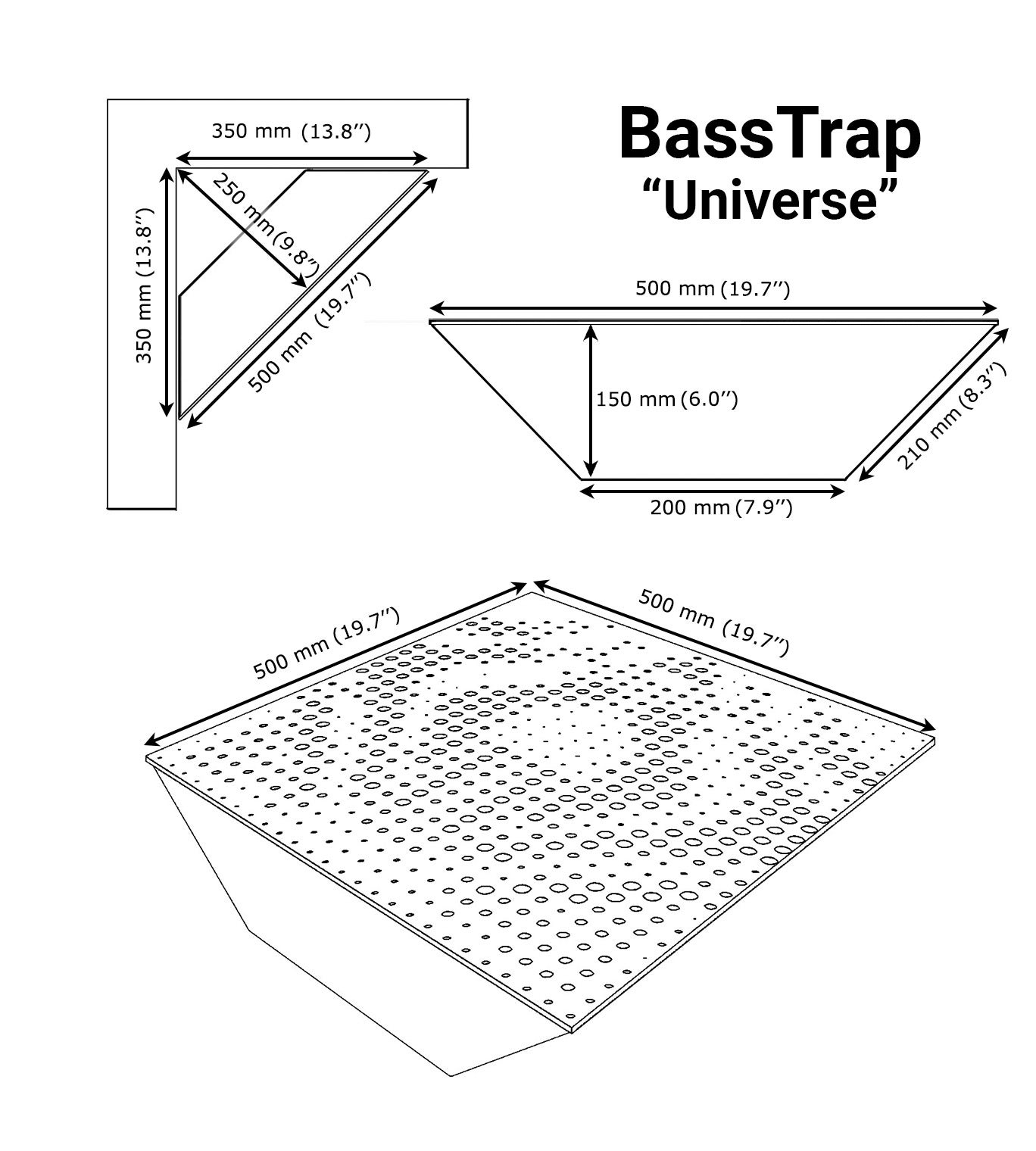 Lot de 2 Pièges à basses UNIVERSE-F acoustiques décoratifs 50x50x15 cm - Plastique perforé, tissu et mousse acoustique -Blanc brillant+Gris - 2