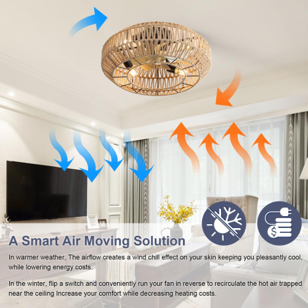 Ventilateur de Plafond Boho Cage 56CM avec Moteur DC Réversible et Télécommande – Circulation d'Air Silencieuse et Efficace - 7