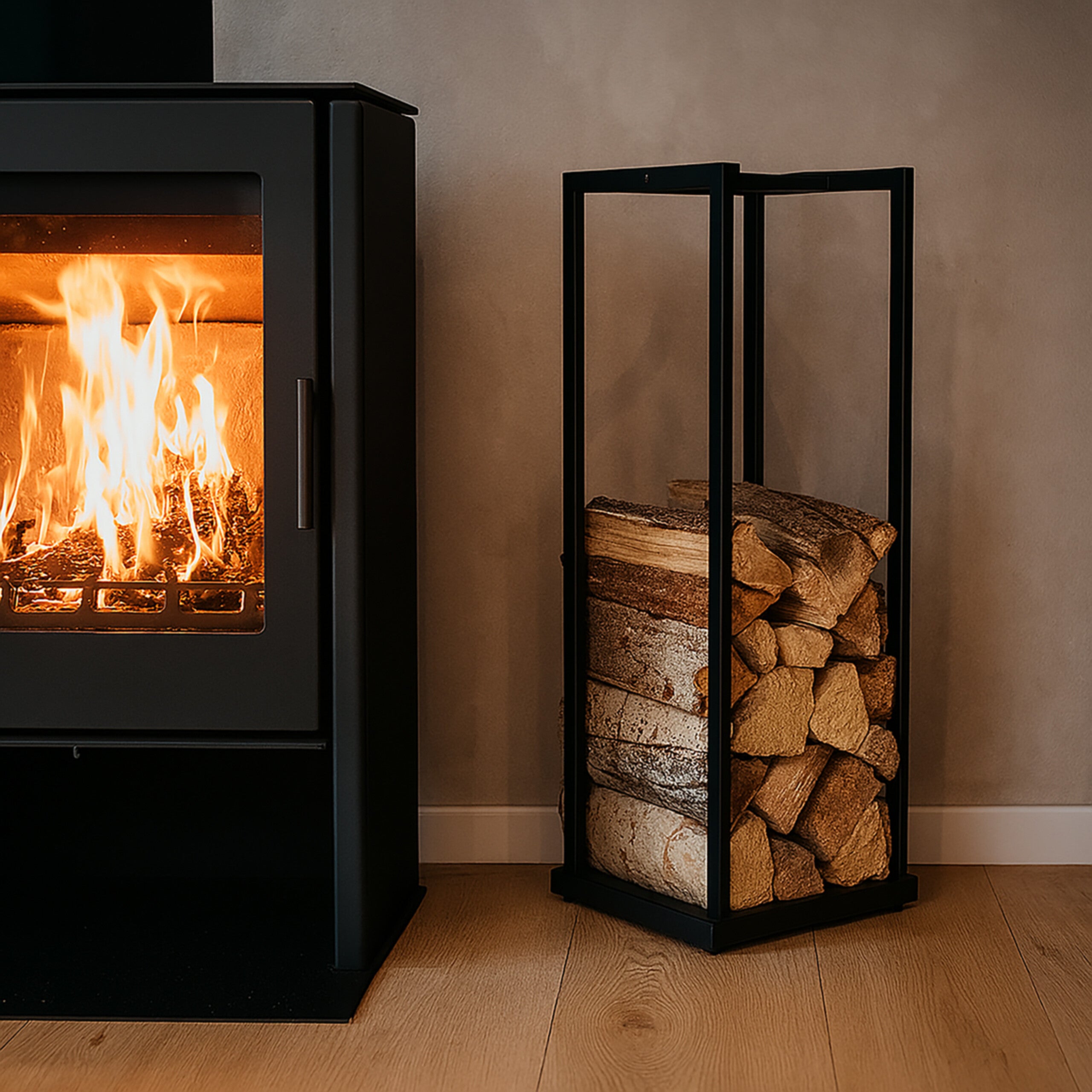 Rangement pour bois de cheminée, métal, support vertical, pour bûches, empilement, HxLxP : 95x37x30 cm, noir, Relaxdays - 3