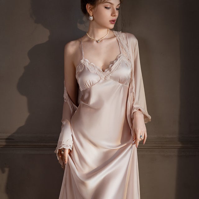 Peignoir de bain kimono en satin et soie pour femme