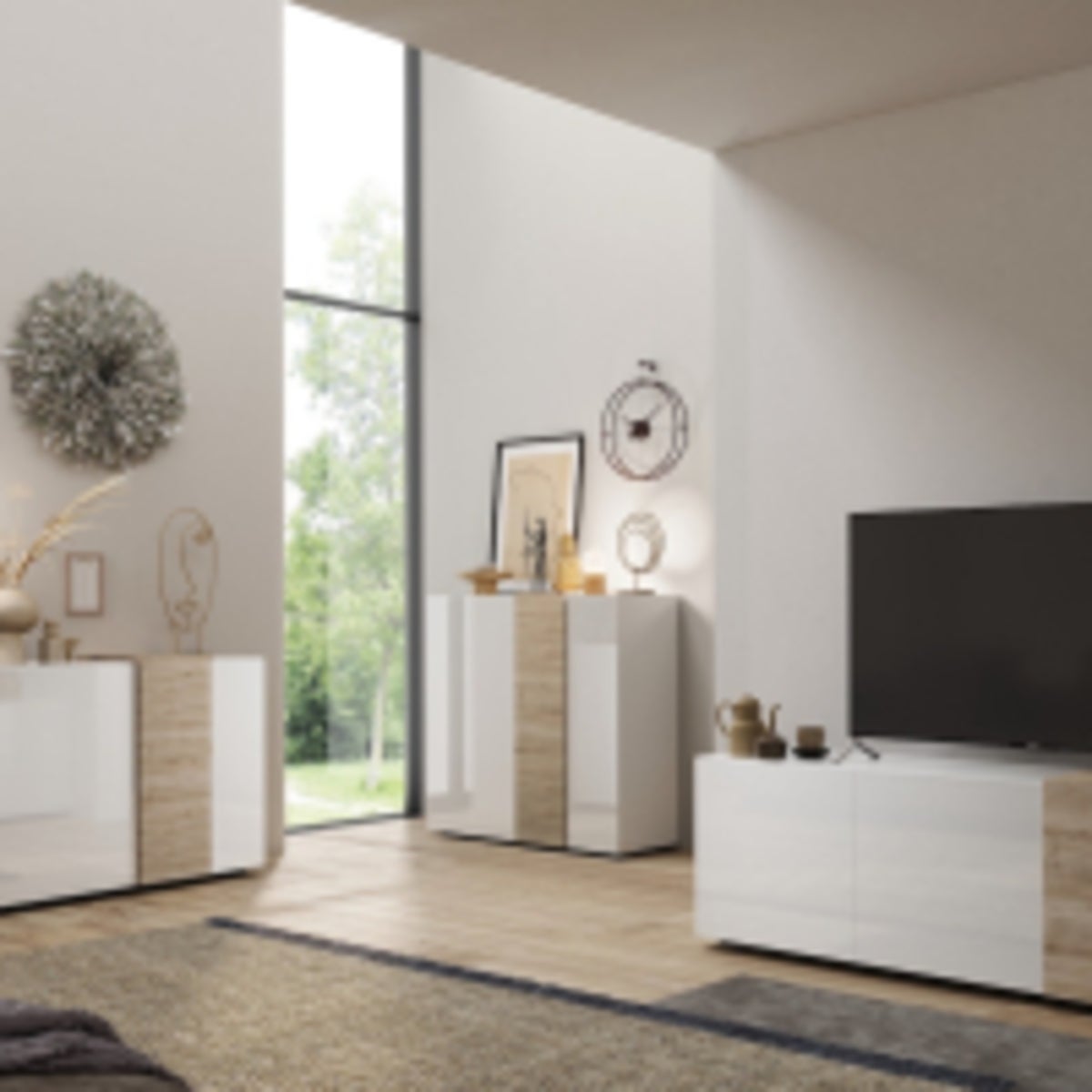 Buffet haut 2 portes venus blanc laqué brillantkadiz 121x114x44 cm