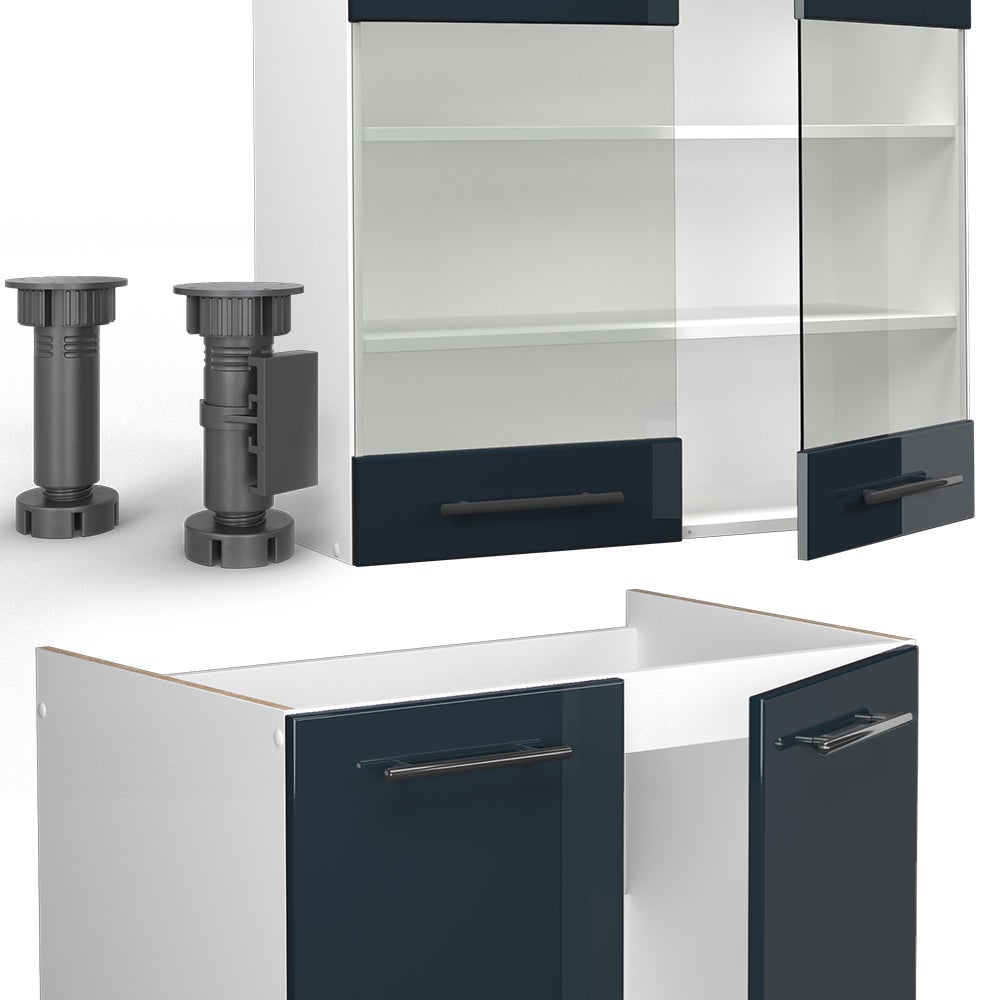 Vicco ligne de cuisine Fame-Line, bleu foncé brillant/blanc, 240cm sans PT - 7
