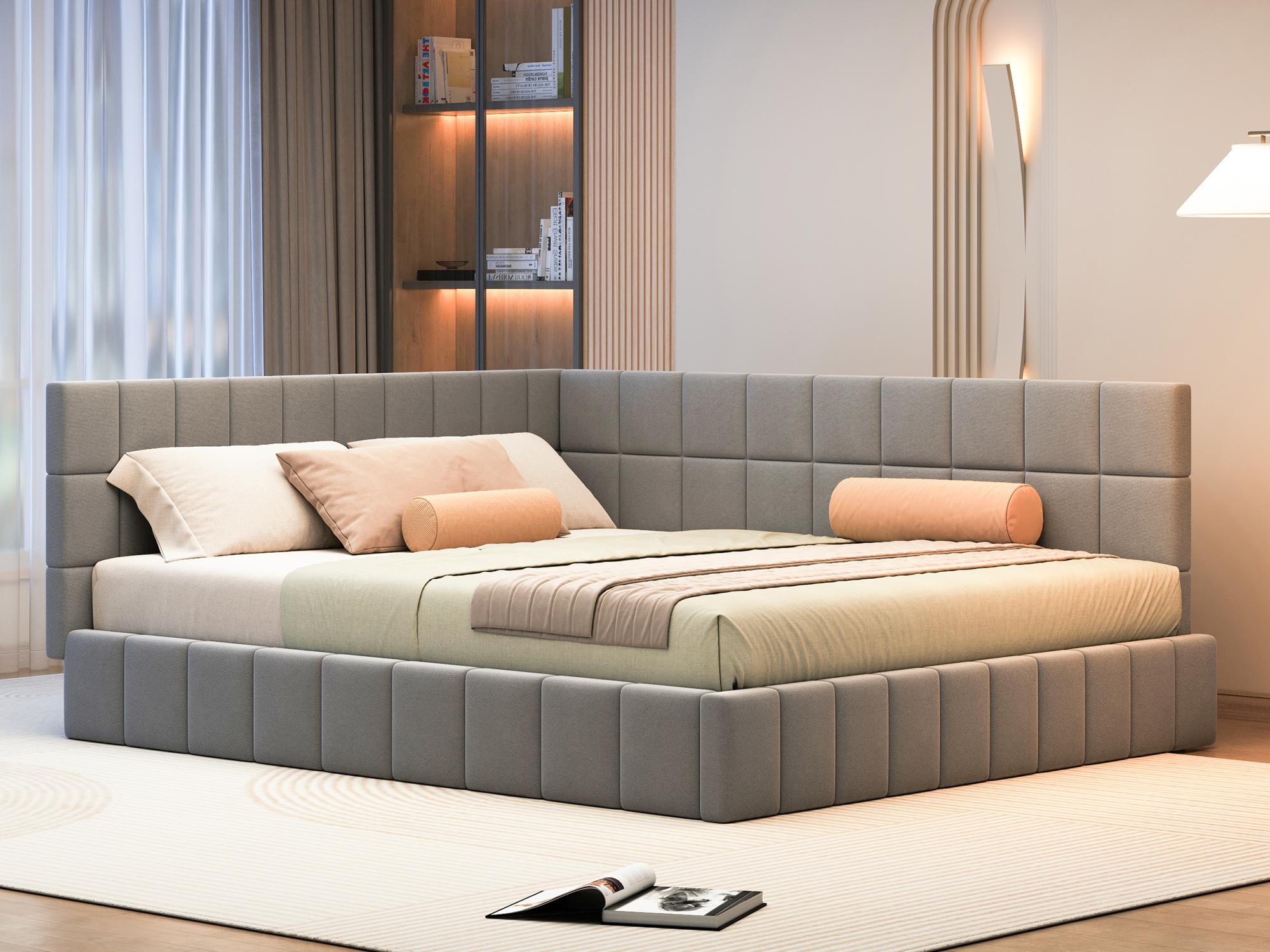 Łóżko dla dorosłych 160x200cm z aksamitu z ogrodzeniem i podstawą z listew - Szare