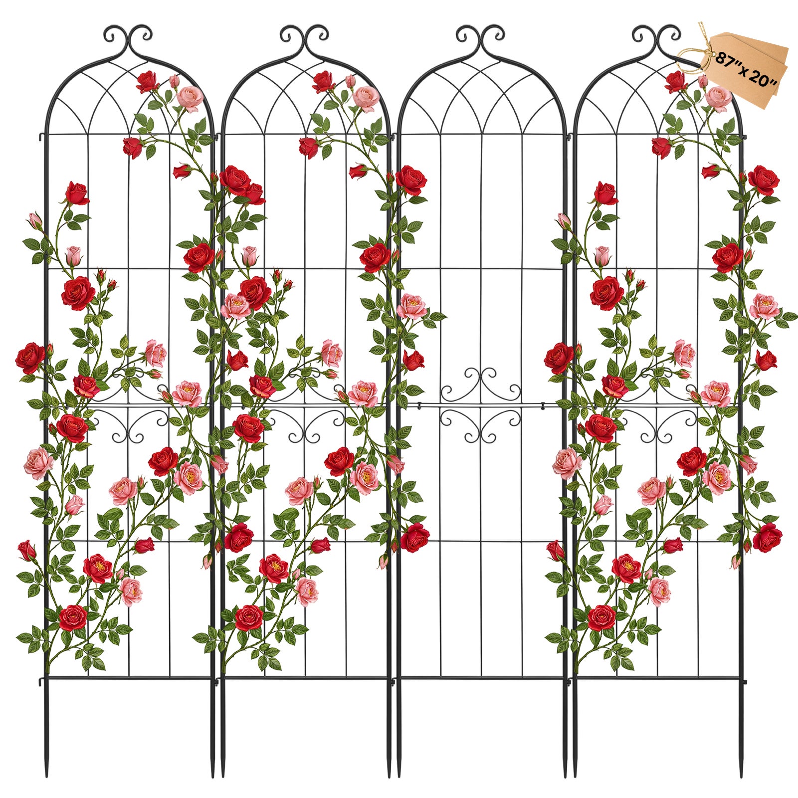 Plasa VEVOR metalică Jardin Métal 52,5x220 cm, suport pentru plante de grimpări, lot de 4 plase, cu acoperire în pulbere, sistem de blocare