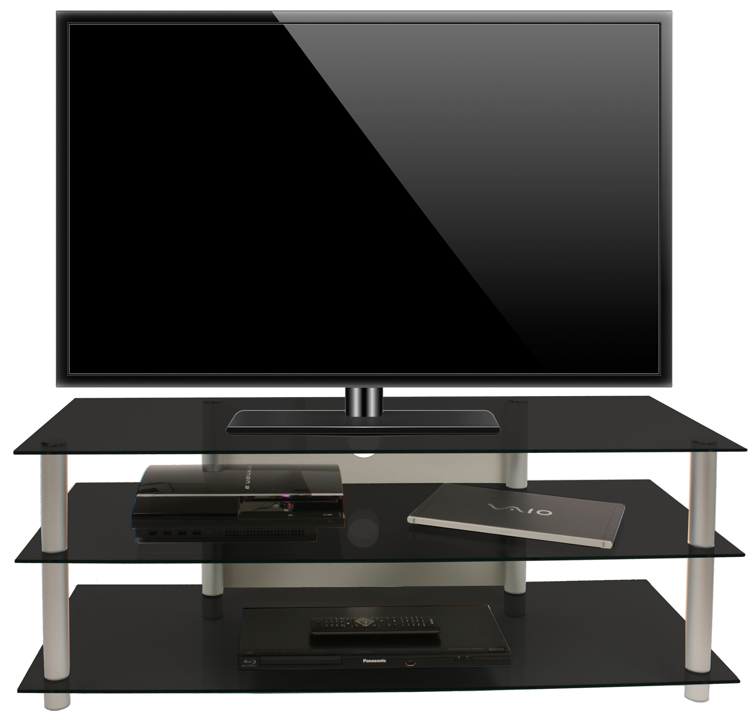 VCM Meble TV Zumbo Czarne szkło H. 45 x B. 112 x T. 40 cm