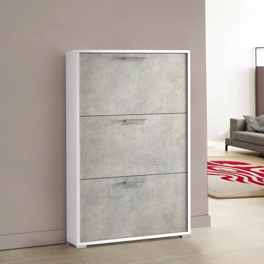 Meuble à Chaussures D'entrée étroit Avec 3 Portes - L80 X P24 X H? Cm, Rangement Jusqu'à 16 Paires + étagère - Design Scandinave Blanc Et Doré - 14