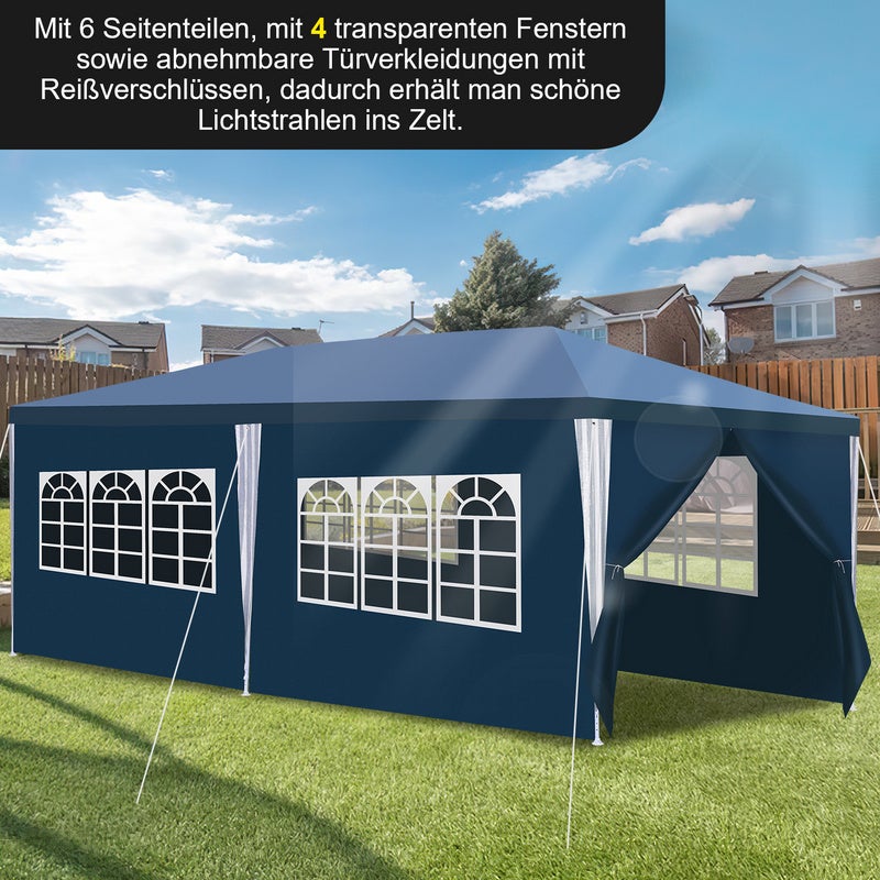 Tente Pavillon Camping Tente de réception étanche Tente de réception stable de haute qualité 3x6m Bleu - 3