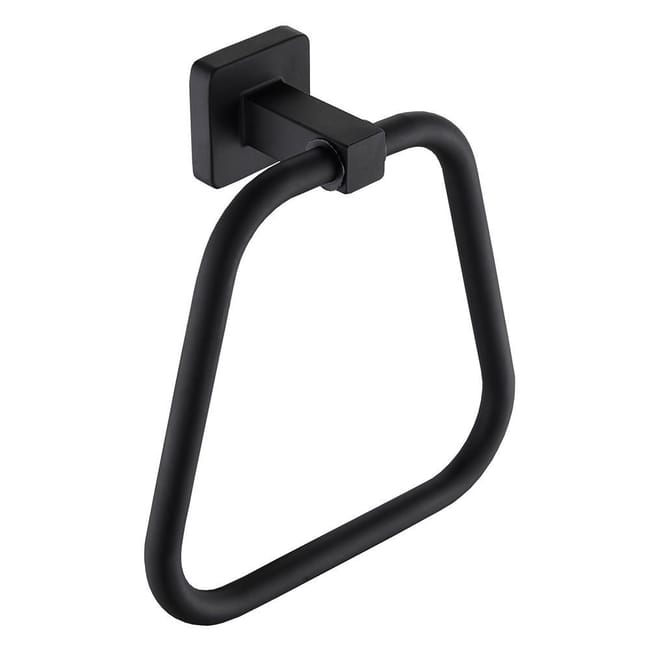 Trapezowy wieszak na ręczniki z matowej, czarnej stali nierdzewnej. Ten ścienny wieszak na ręczniki prezentuje nowoczesny styl.