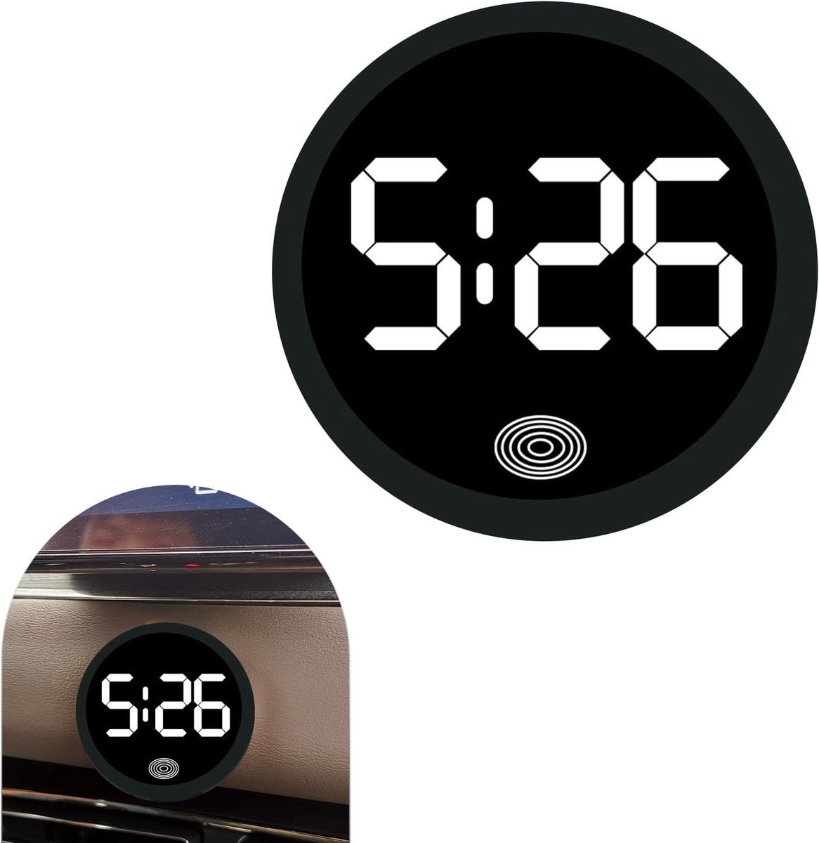 Ceas digital auto. Potrivit pentru borduri, ceas tactil LED rotund elegant, cu finisaj metalic de înaltă calitate și spate...