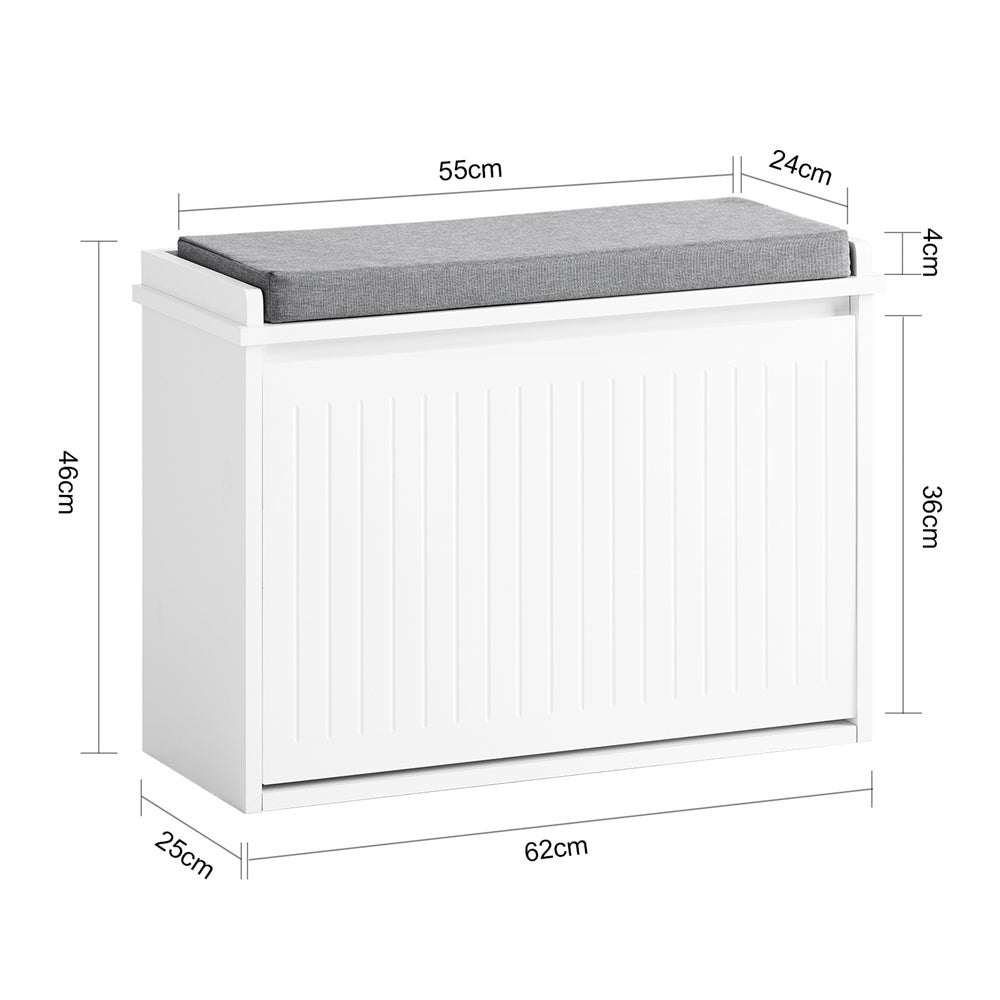 SoBuy Banc chaussures d’entrée avec assise coussin rembourré, meuble de rangement à abattant blanc gain de place, capacité 150 kg, 62x 26x45cm - 3