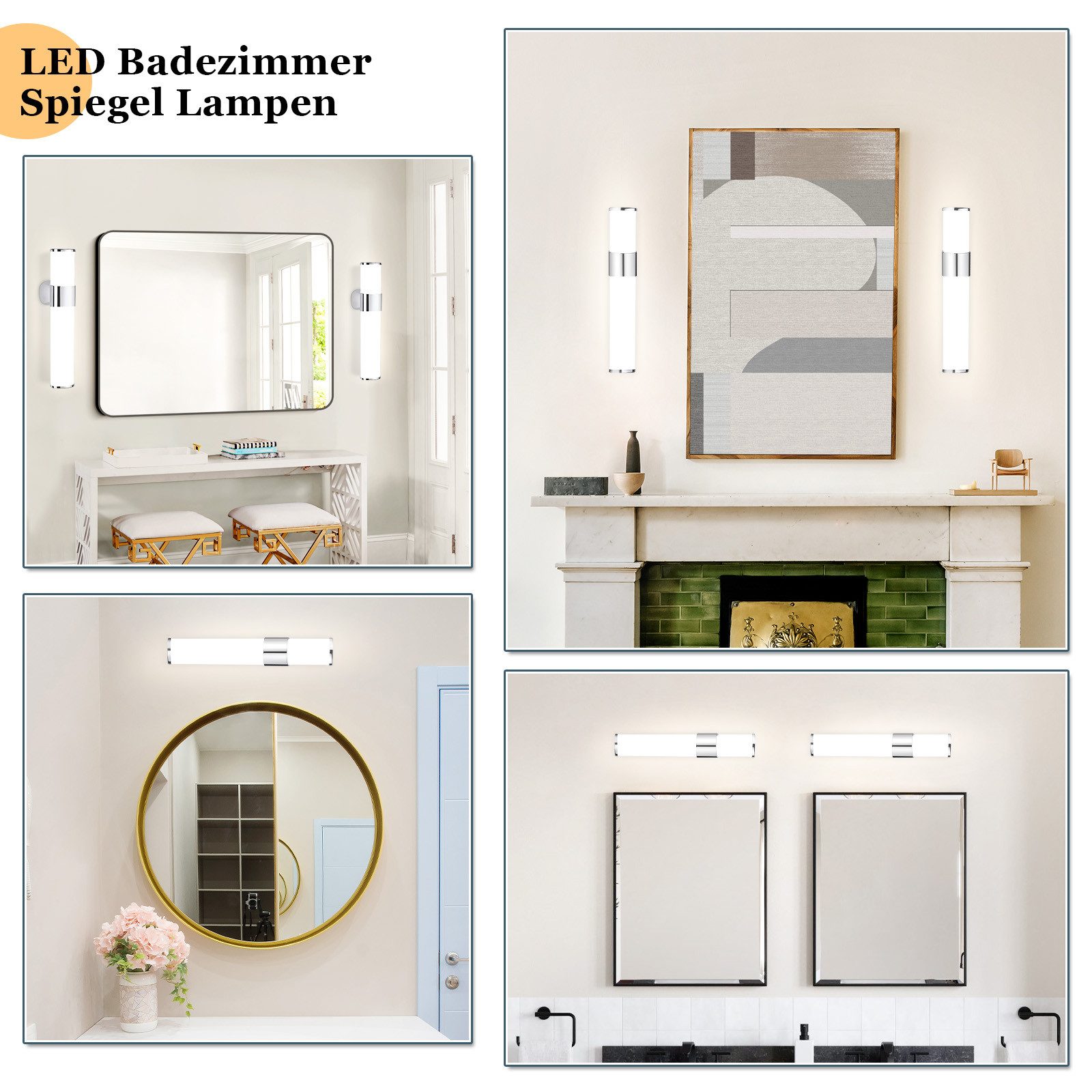 NETTLIFE Iluminação de Parede para Espelho LED Casa de Banho Cromado 6W 30cm IP44 4000K - 7