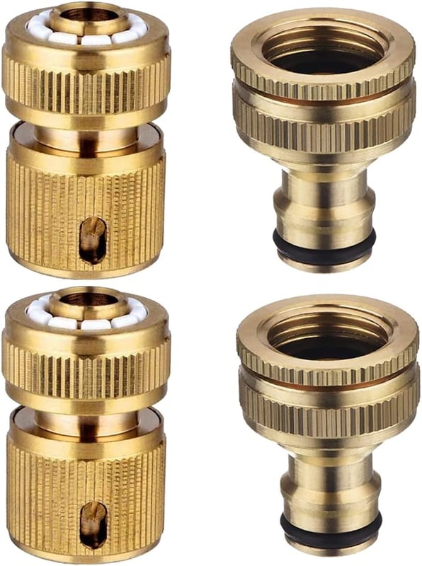 Szybkozłączka mosiężna 1/2" do węża i mosiężne złącze 2 w 1 do kranu ogrodowego – 4 sztuki
