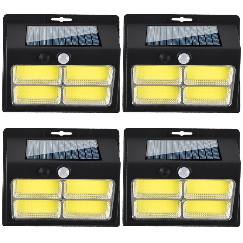 Zestaw 4 zewnętrznych lamp solarnych z czujnikiem ruchu, 3-trybowe solarne lampy ścienne do ogrodu, ogrodzenia, 120 COB