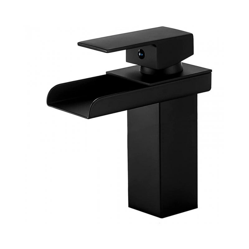 Czarny kran łazienkowy typu wodospad, bateria umywalkowa ze stali nierdzewnej z opcją ciepłej i zimnej wody oraz wężem 3/8 cala