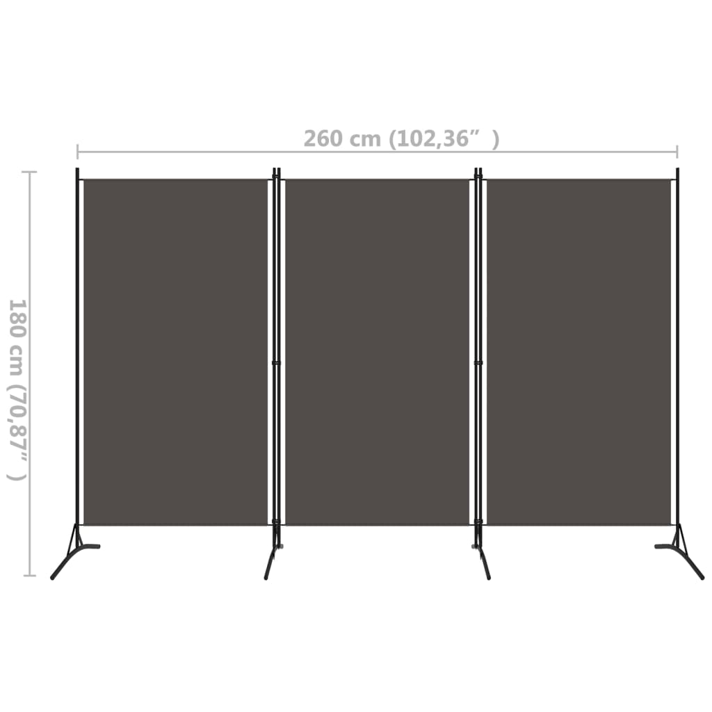 Paravent | Cloison de séparation | Séparateur 3 panneaux Anthracite 260x180 cm515839 - 5