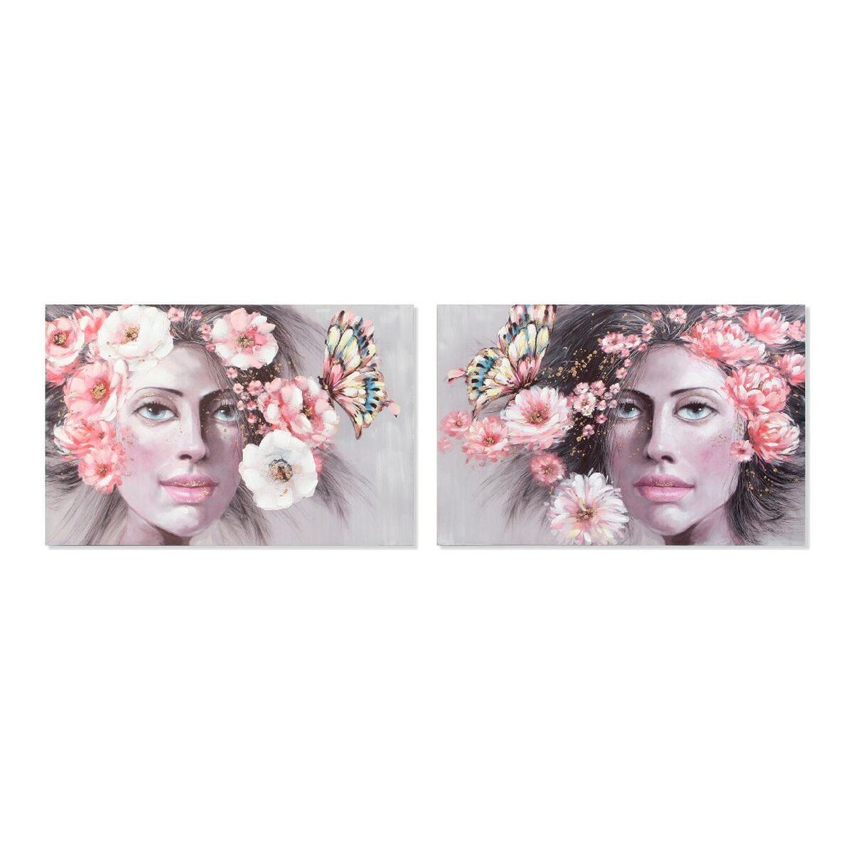 Cuadro dkd home decor girl flores 120 x 3 x 80 cm moderno (2 unidades) 8424001796526 s3013613 dkd home decor
