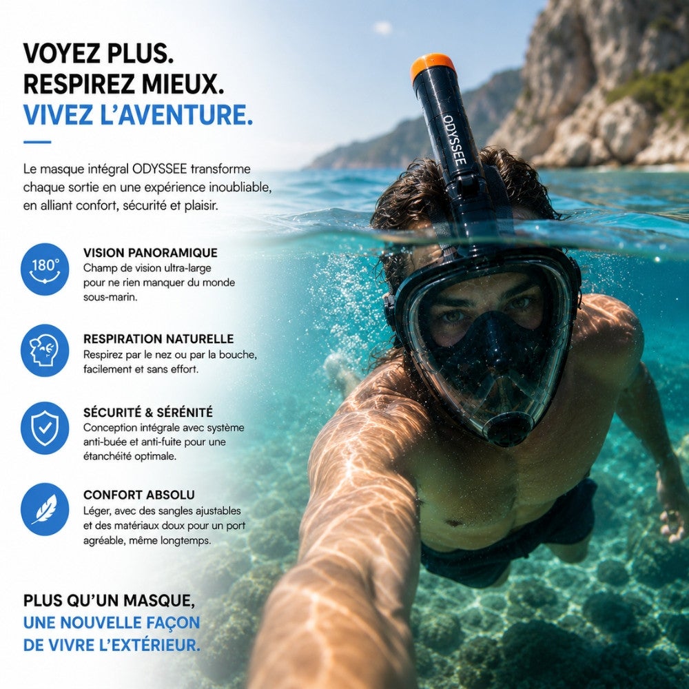 Masque de plongée full face adulte S-M anti-buée pour snorkeling, vision panoramique, sangles réglables confort, noir ou bleu - 4