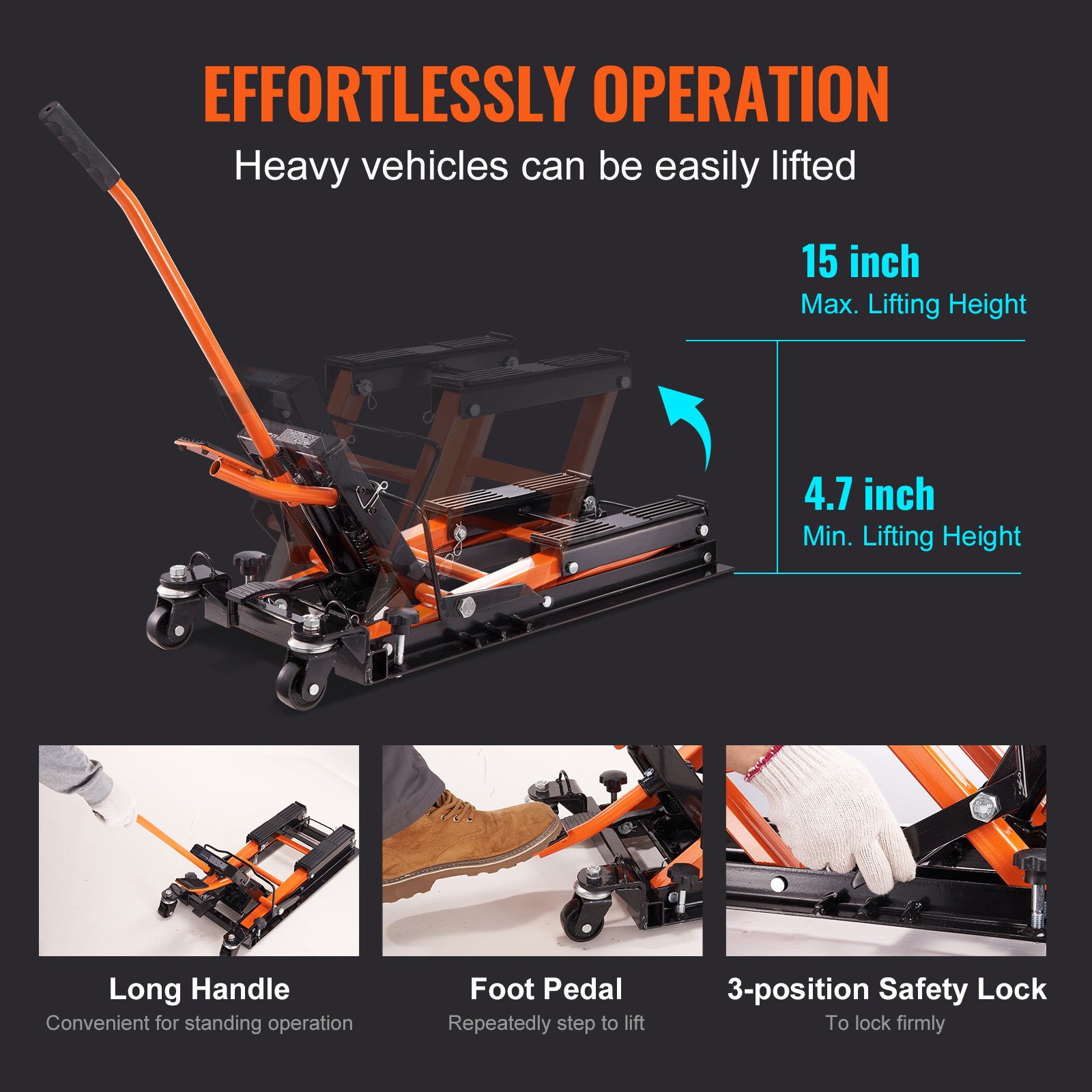 Macaco hidráulico motocicleta Mesa elevatória tesoura ATV portátil SucceBuy 0,7 ton com 4 rodas Suporte elevação pedal para motocicleta ATV UTV - 5