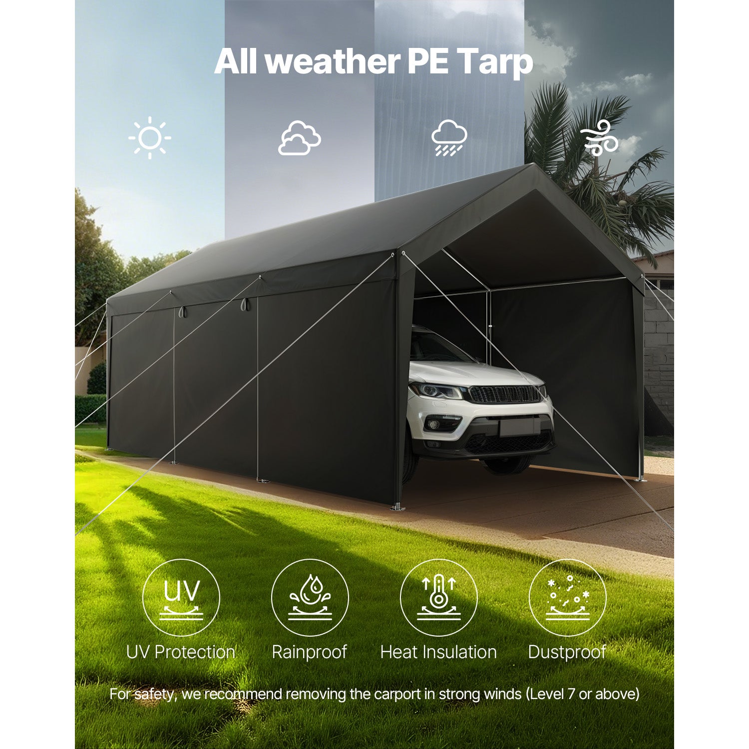 Tente Garage SucceBuy 3,05 x 6,09 m, Abri Exterieur avec Parois Laterales Amovibles et Portes, Resistant aux UV et a lEau, pour Vehicules et Bateaux - 6