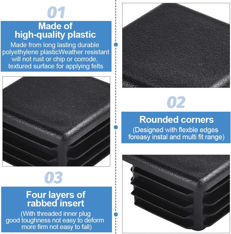 Nakładki plastikowe na nogi stołowe, 32 szt., 20 x 20 mm, czarne - 3