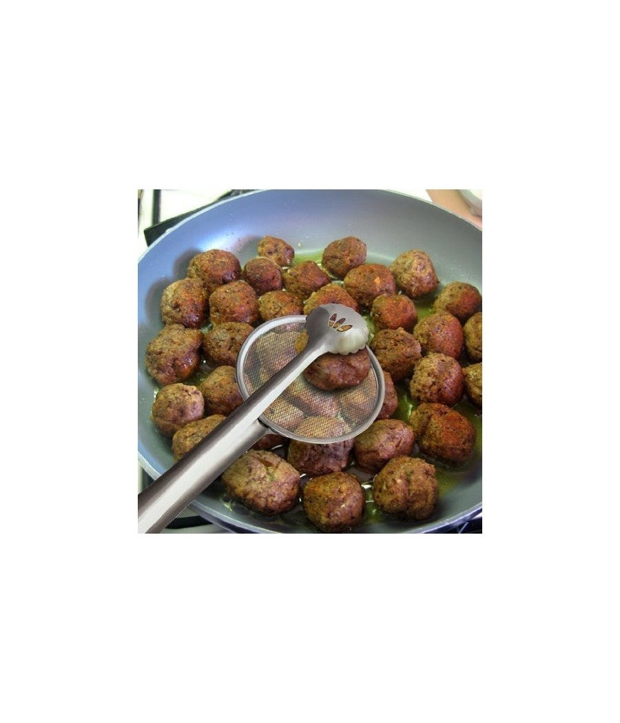 Trade Shop - Pinza Con Colino Scola Fritto Frittura A Retina Paletta Patatine Acciaio Cucina - - 3