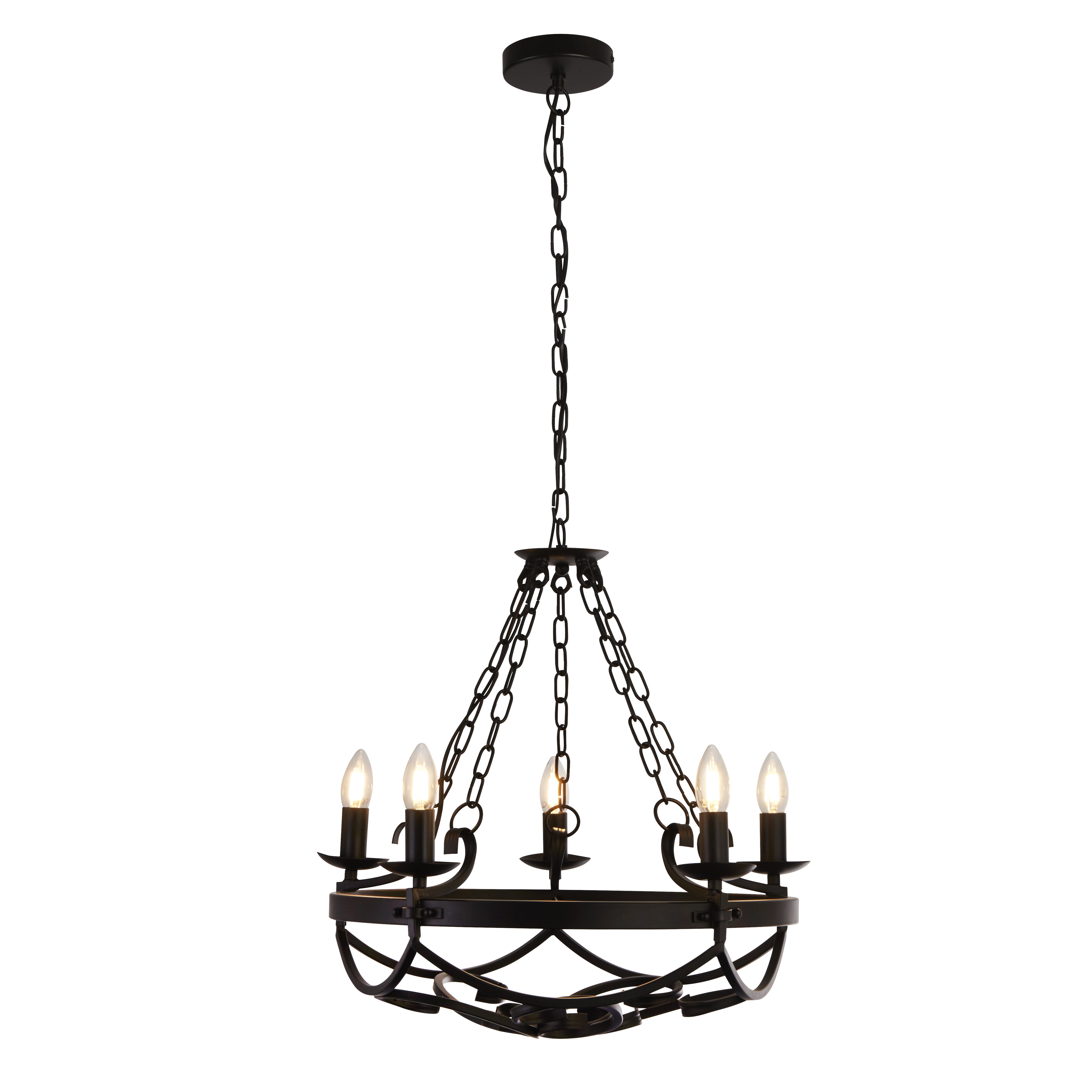 Lustre 5 Branches En Fer Forgé Noir Art Déco - Occasion Bon état - Pour Salle à Manger
