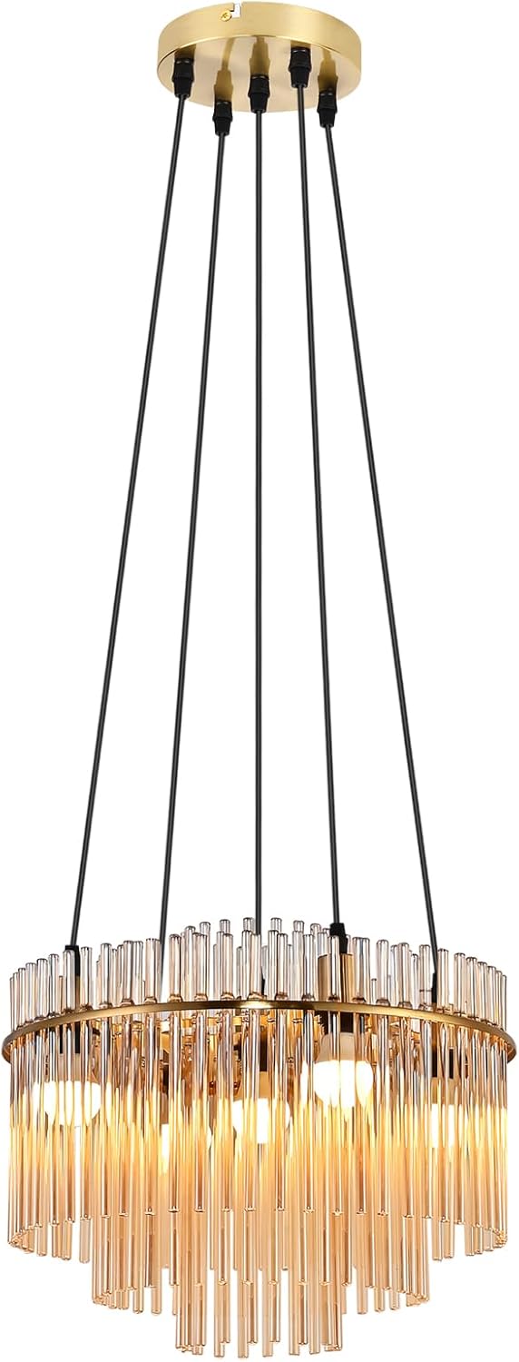 ZMH Lampa wisząca Vintage E27 z 5 żarówkami, ze złotego szkła (żarówka nie jest dołączona) - 9