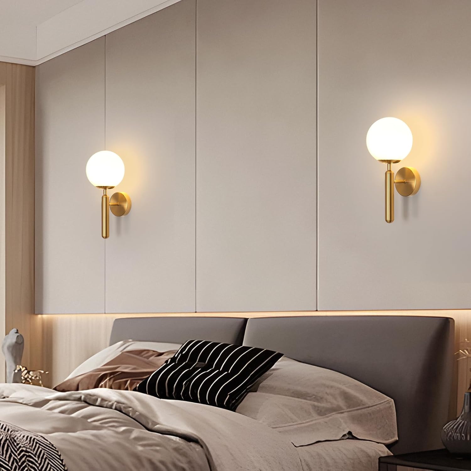 GLAMARIS Moderne Applique Murale LED Intérieur,Or E27 Lampe de Murale,Appliques avec Abat-Jour en Verre, pour Chambre,Salon, Couloir,Sans Ampoule - 7