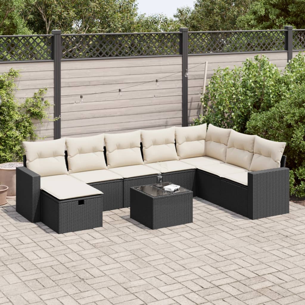 Salon bas de jardin en Rattan synthétique Noir 8 personnes | Leroy Merlin