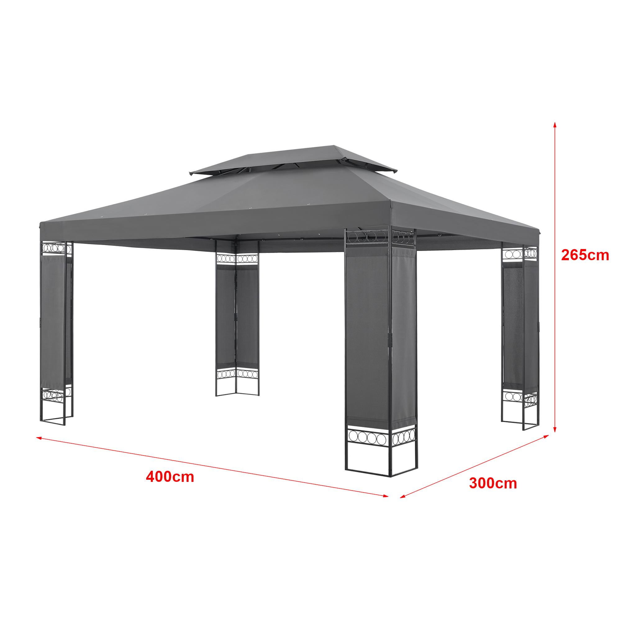 Padiglione Decorativo 'Lanciano' 400 x 300 x 265 cm Gazebo per Eventi - Grigio Scuro [en.casa] - 3