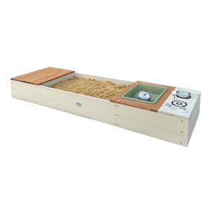 Bac à Sable Bluey En Bois FSC – 90x90x12 Cm – Avec Bâche De Fond, Couverture De Protection Et 4 Assises – Dès 18 Mois