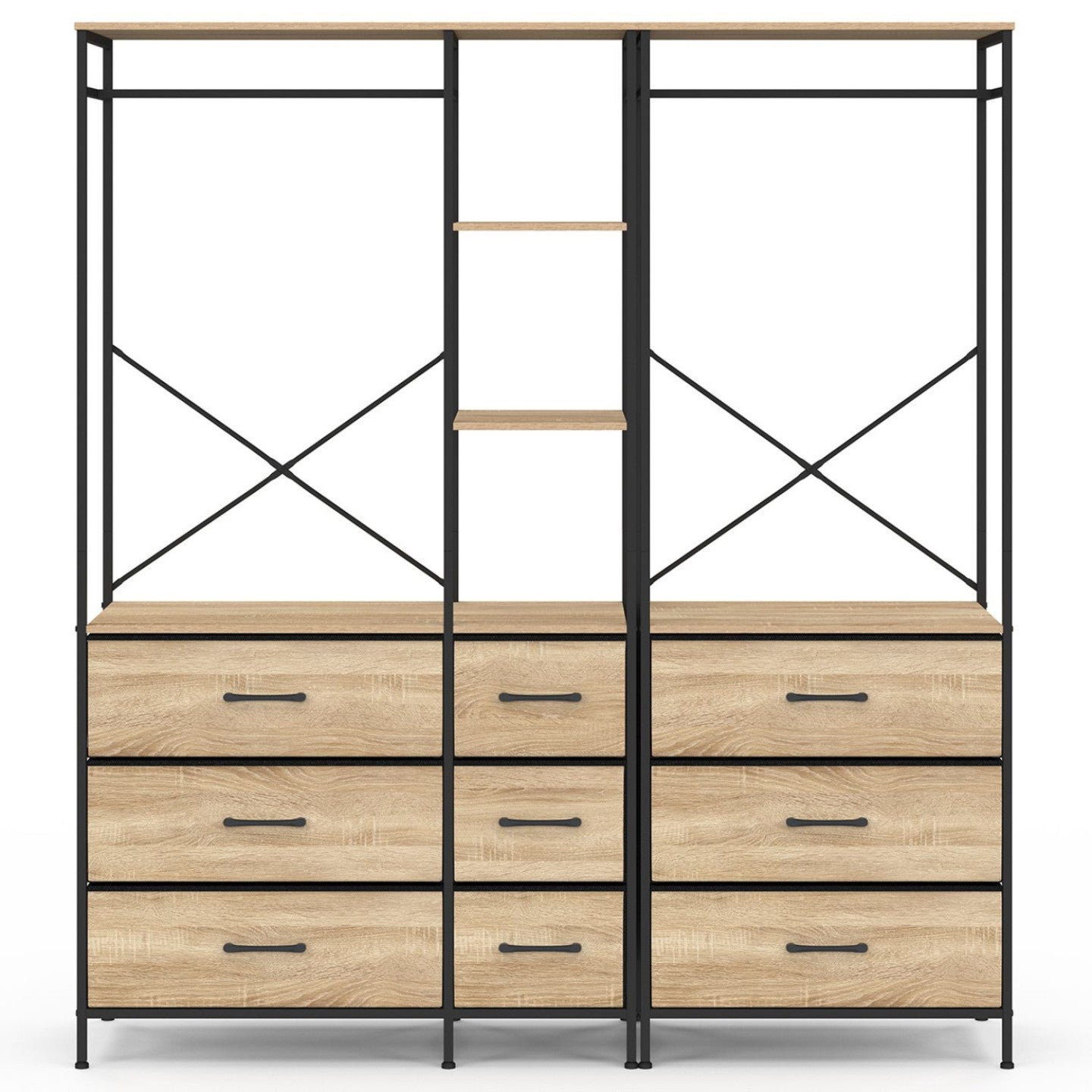 Dressing penderie modulable L. 150 cm UTAH XXL avec 3 étagères et 9 bacs en tissu bois et noir - 3