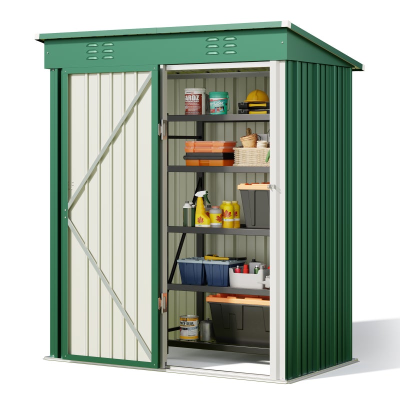 Metalowa szopka ogrodowa 162x95x182 cm, zielona szopka do wyposażenia o stabilnej konstrukcji dla ogrodu Bealife