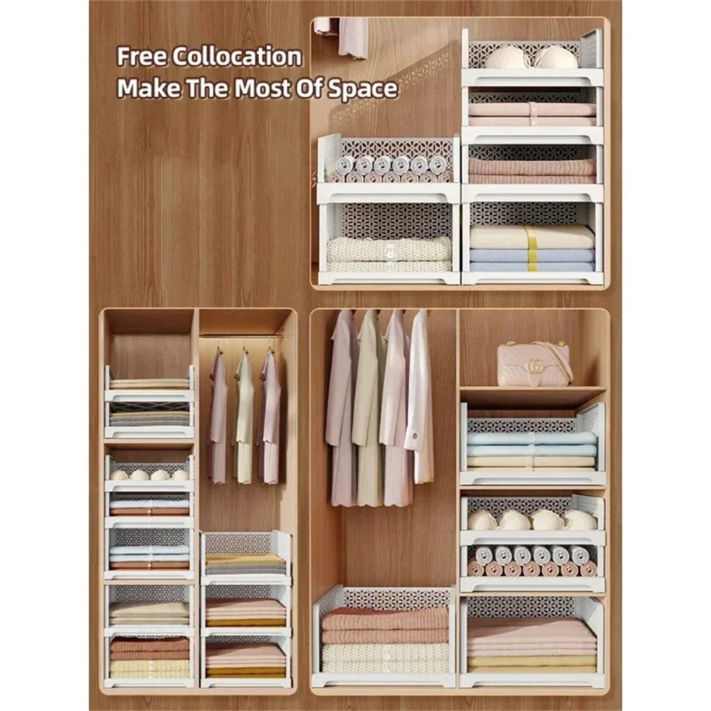 Lot de 2 organiseurs de placard empilables en plastique – boîtes de rangement ventilées pour vêtements, serviettes et séparation efficace d’étagères - 8