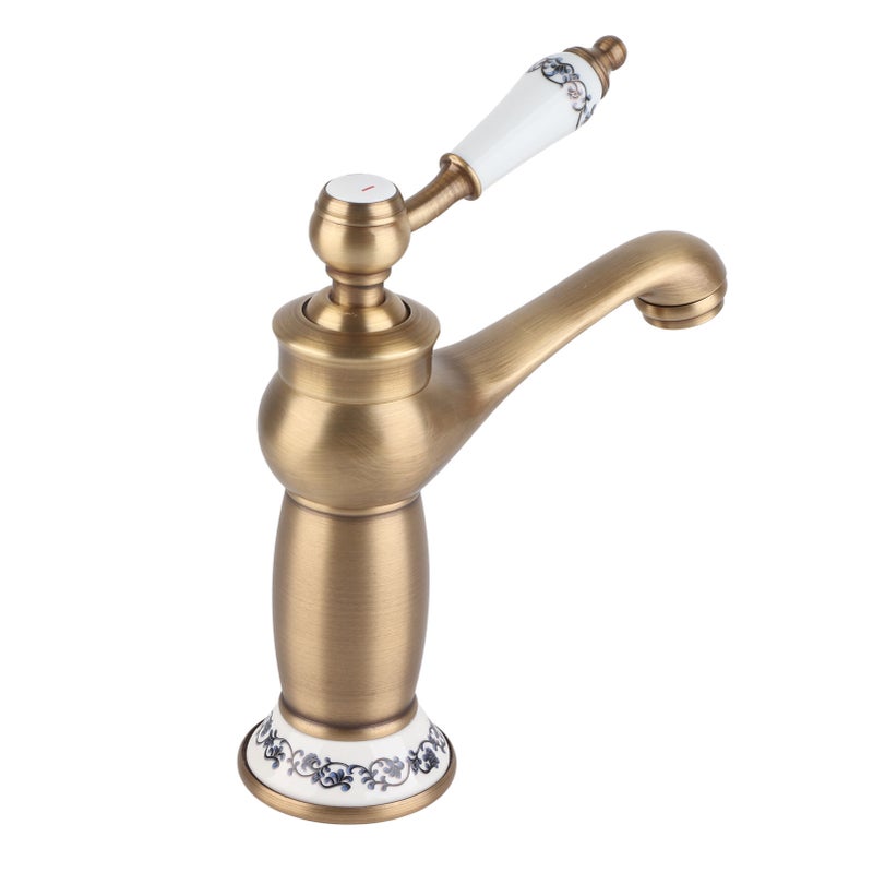 Bateria umywalkowa jednouchwytowa z motywem kwiatowym do łazienki (antyczna)