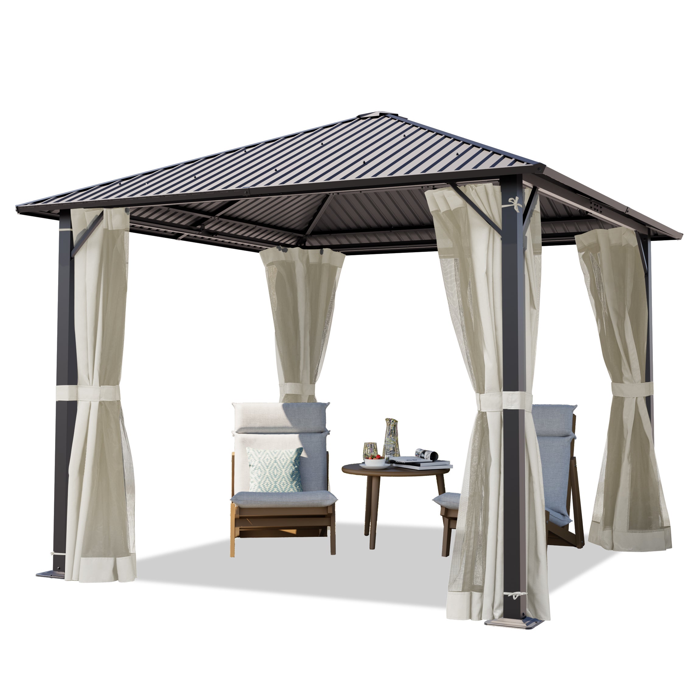Pawilon ogrodowy 3x3 m Hardtop stalowy dach z 4 ściany boczne i moskitiera w kolorze kremowy