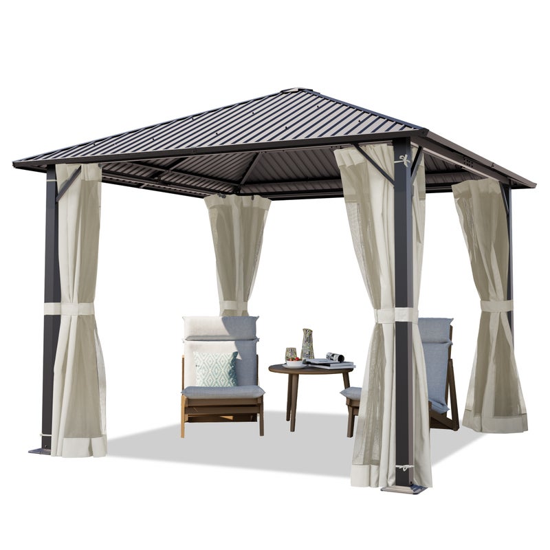 Pawilon ogrodowy 3x3 m Hardtop stalowy dach z 4 ściany boczne i moskitiera w kolorze kremowy