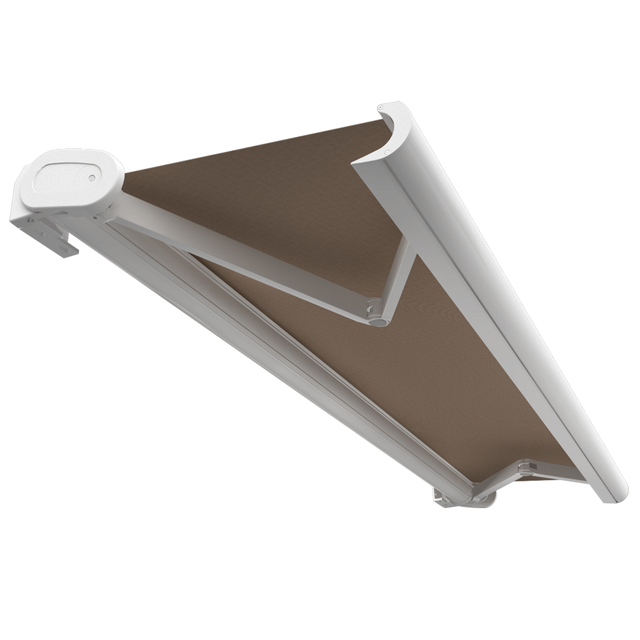 Toldo cofre integral HEVOA 4,05x3,50 M (Motorizado com telecomando e manobra de emergência + LED - Estrutura branco - Tela taupe)