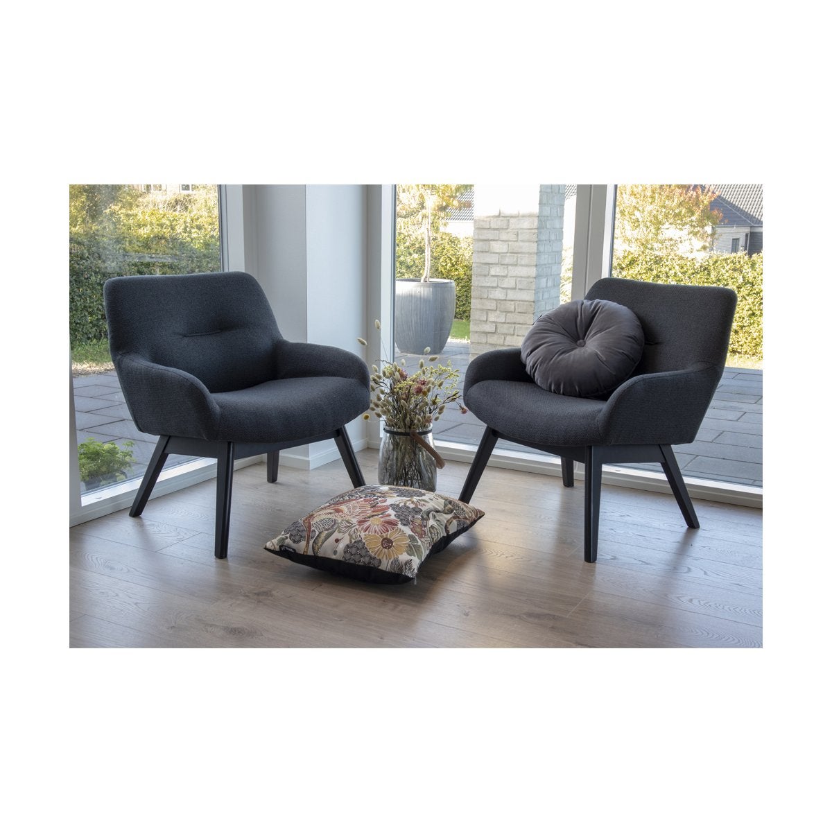 Fauteuil lounge en tissu pieds bois HARMANCE - 2