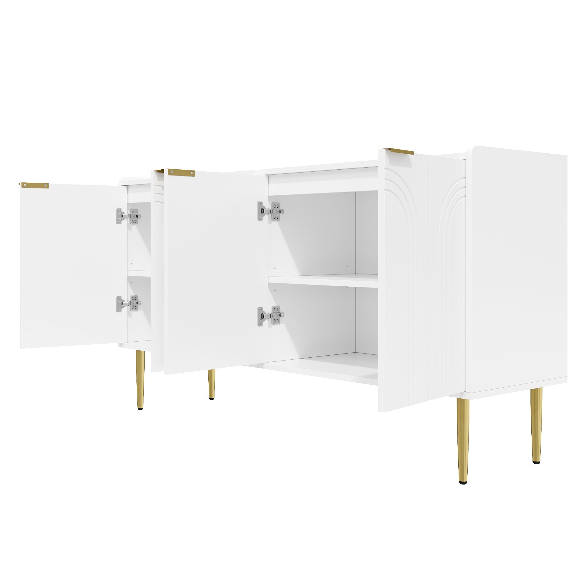 Nowoczesny buffet 140x38x75 cm - 4 fronty - Nogi metalowe - MDF - Biały - 9